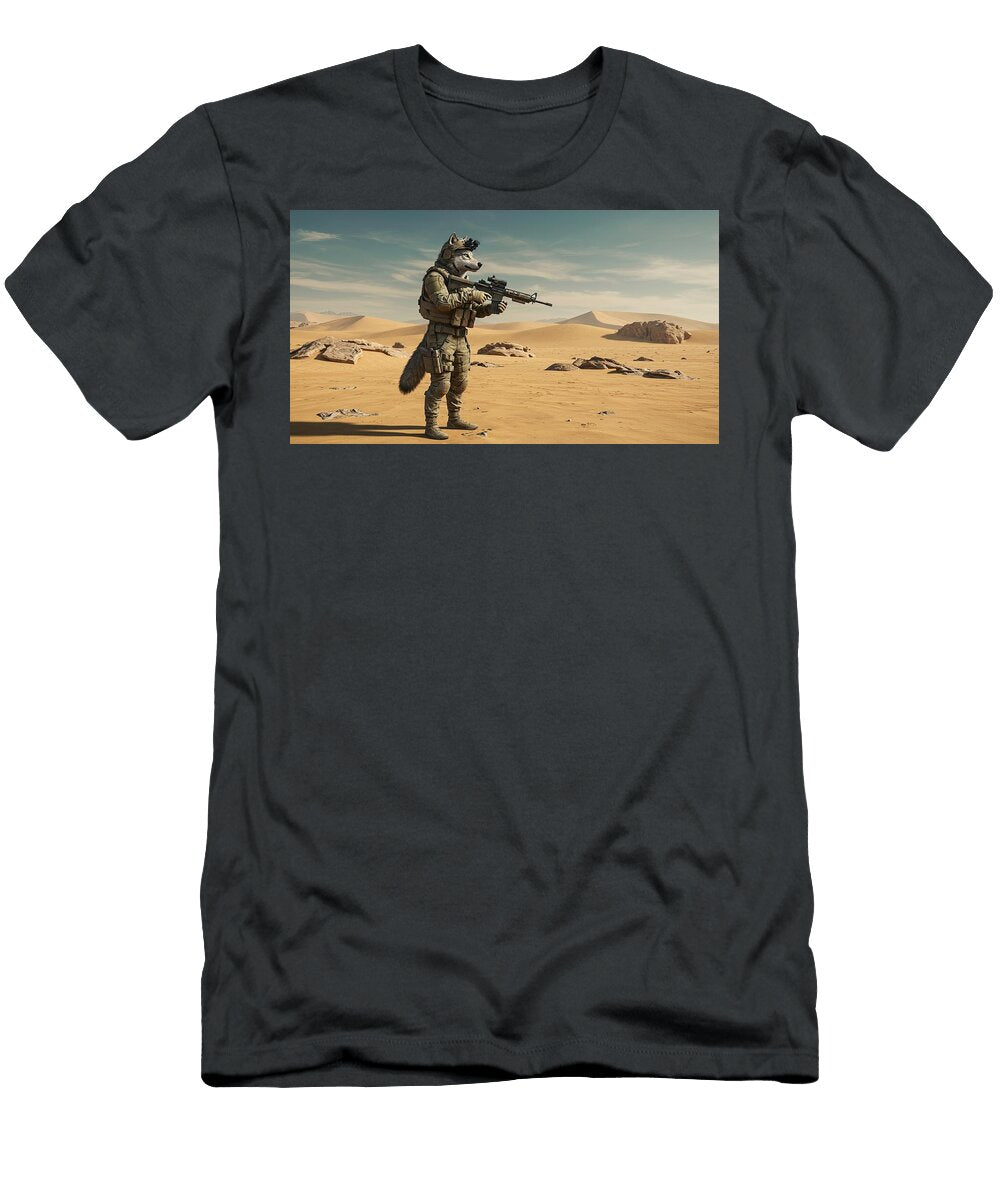 2 Special Forces Wolf with Gun Standing in Gobi Desert Talha Khan T-Shirt