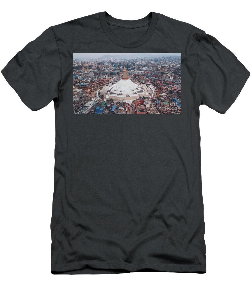 2 Stupa Temple Bodhnath Kathmandu Nepal From Air October 12 2018 Raimond Klavins T-Shirt