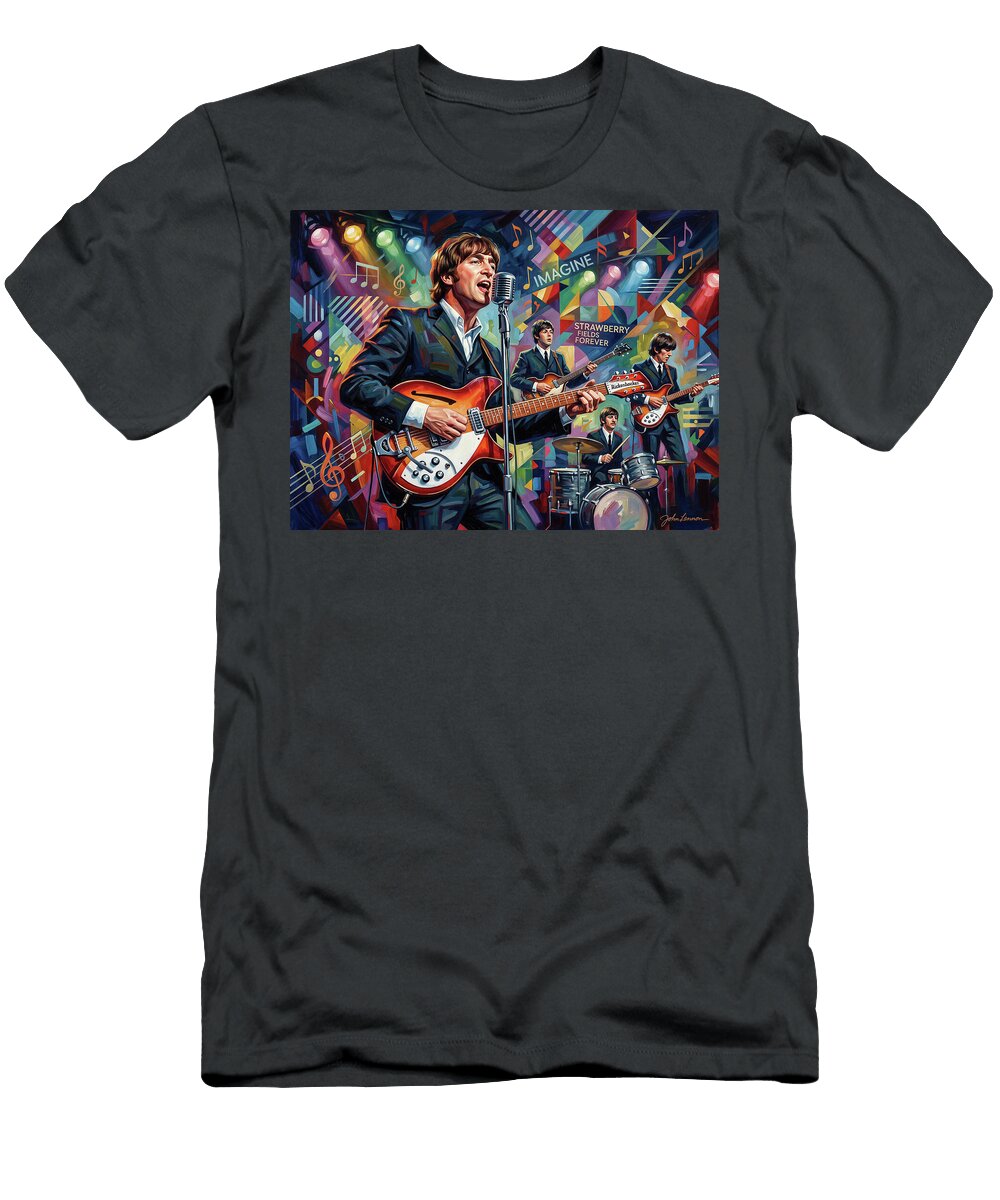 2 the Beatles Abstract Portrait Art of Music Icons Iconic Musicians Legend Paint Sampadart Gallery T-Shirt