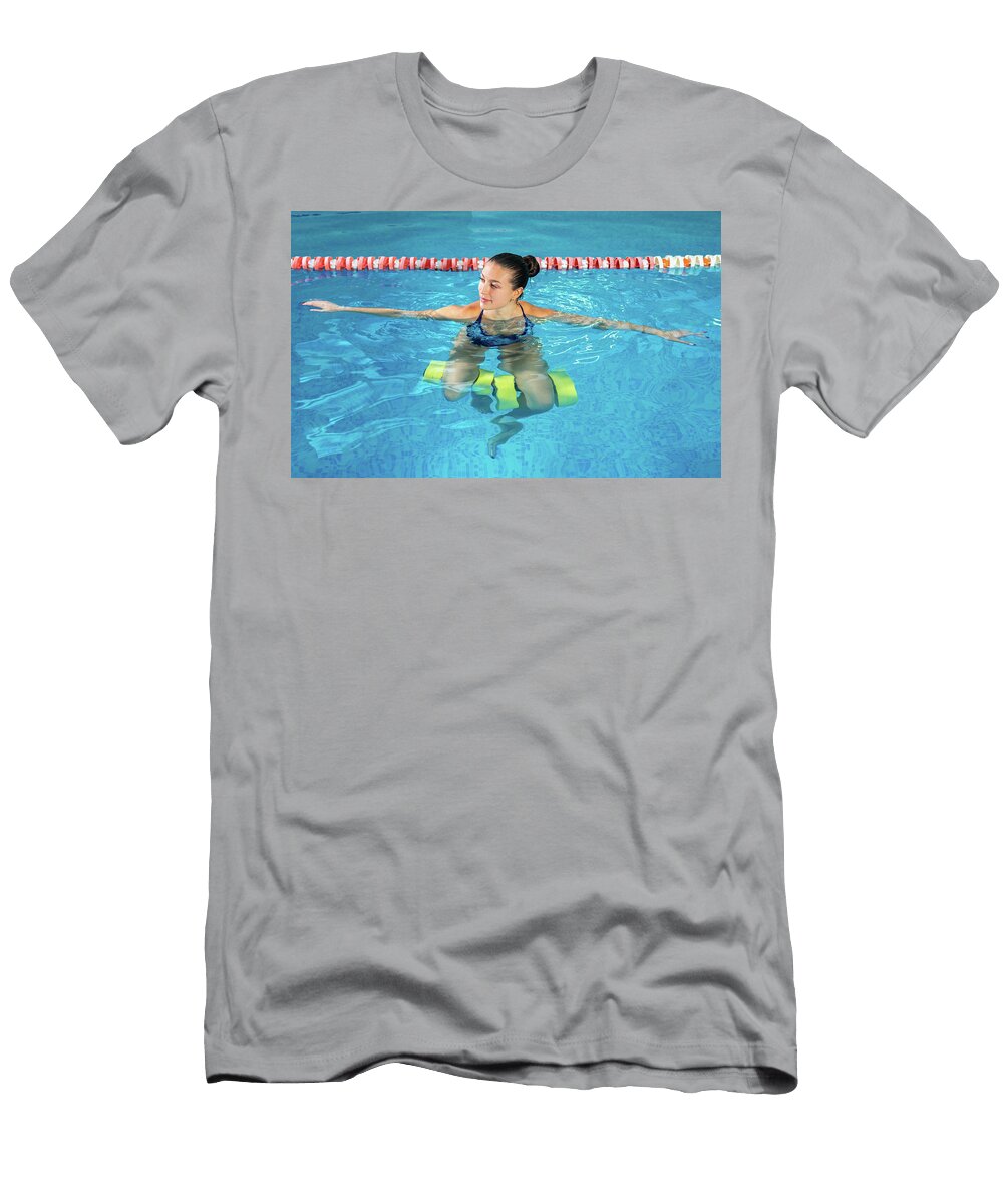 2 Young Woman Doing Water Aerobics in Indoor Pool Sporting Concept Maria Kray T-Shirt