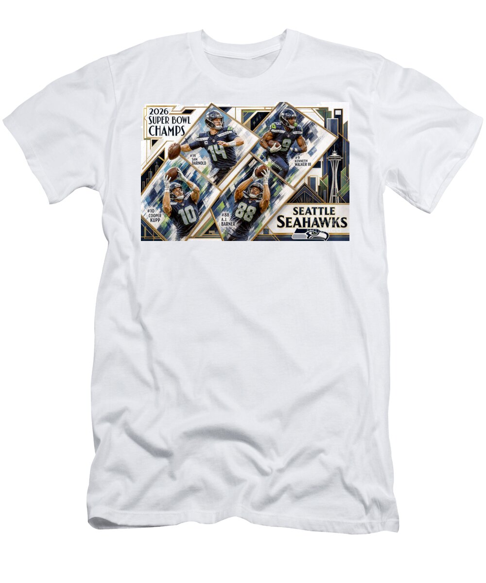 2026 Super Bowl Champion Seattle Seahawks 14 Sam Darnold 9 Kenneth Walker Iii 10 Cooper Kupp Robert Williams T-Shirt