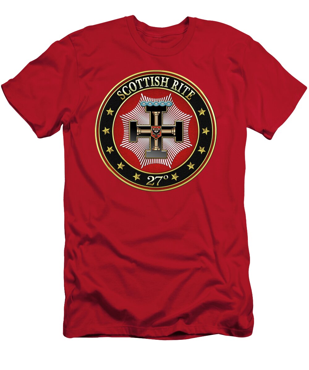 27th Degree Knight of the Sun or Prince Adept Jewel on Red Leather Serge Averbukh T-Shirt