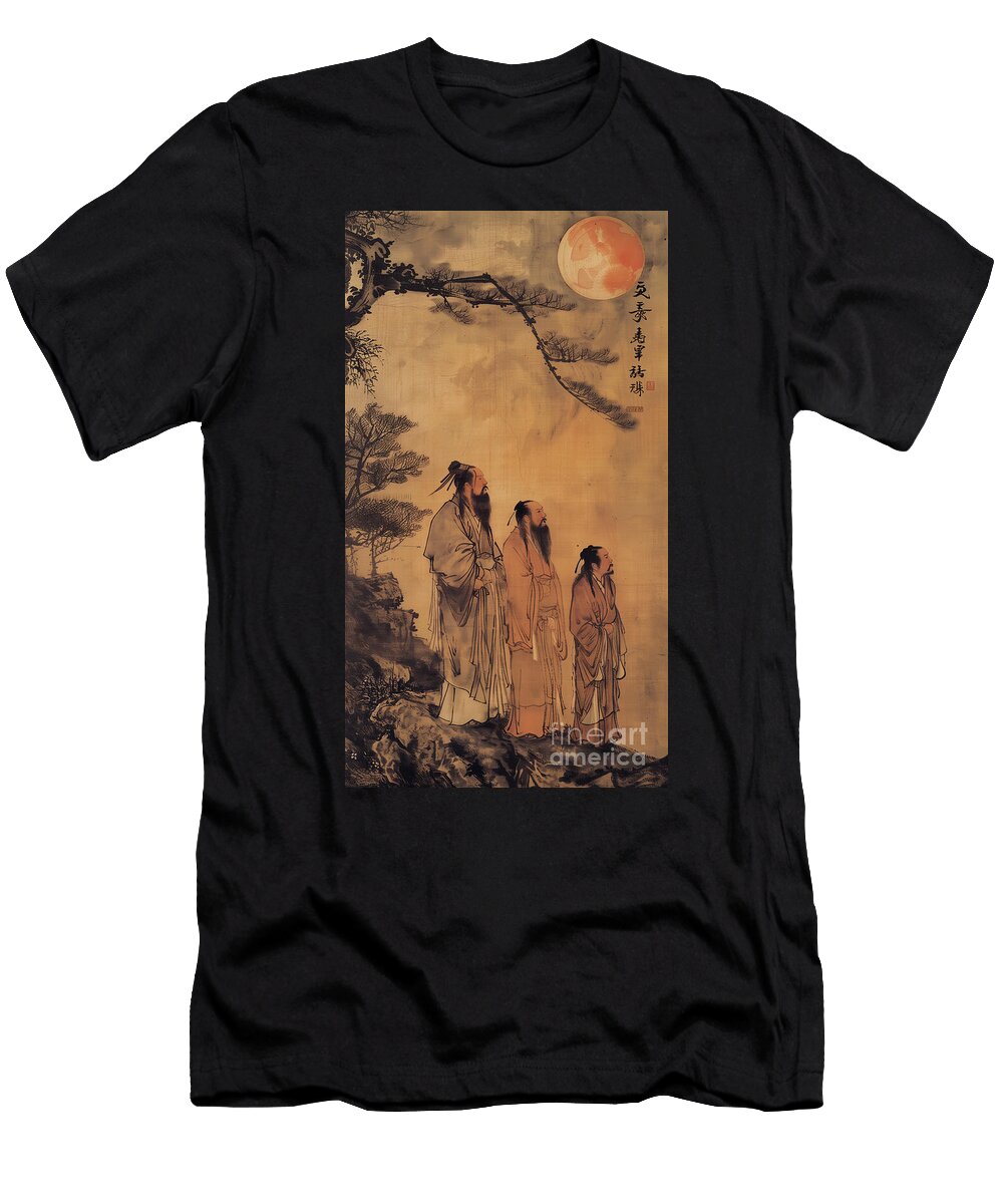 3 Ancient Chinese People Looking Up At the Sky By Asar Studios Celestial Images T-Shirt
