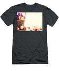 3 Colorful Hand Painted Easter Eggs in Basket and on Wood Michal Bednarek T-Shirt