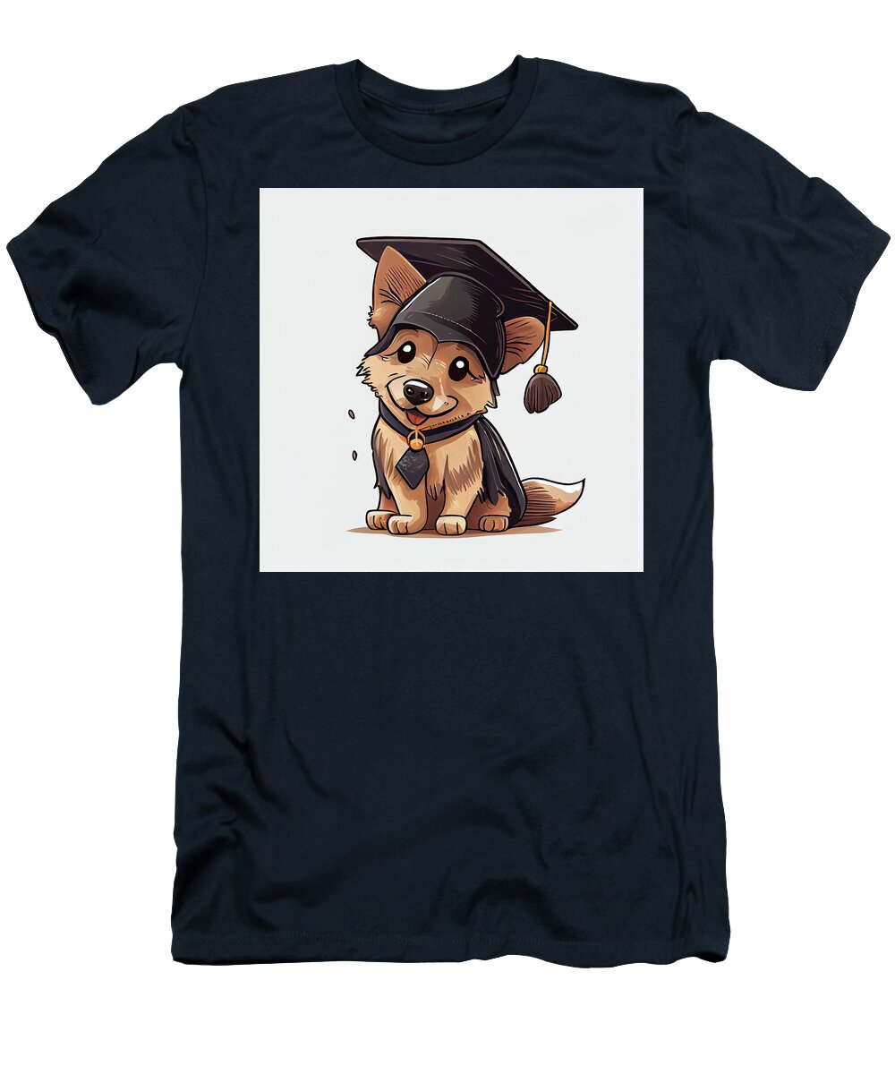 3 Graduated Cartoon Cap on Happy Dog Pavel Shlykov T-Shirt