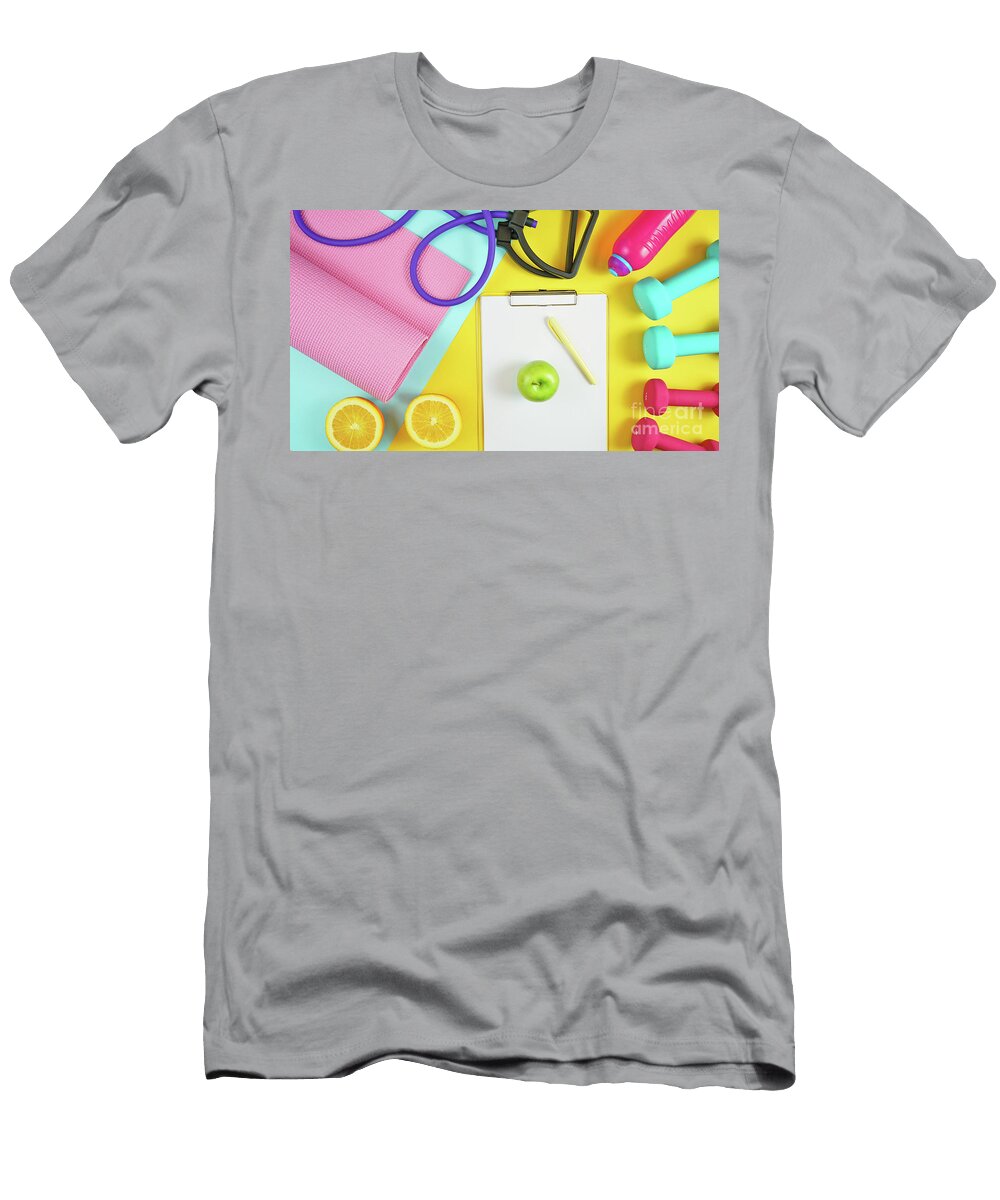 3 Health and Fitness Concept on Modern Colorful Background Milleflore Images T-Shirt