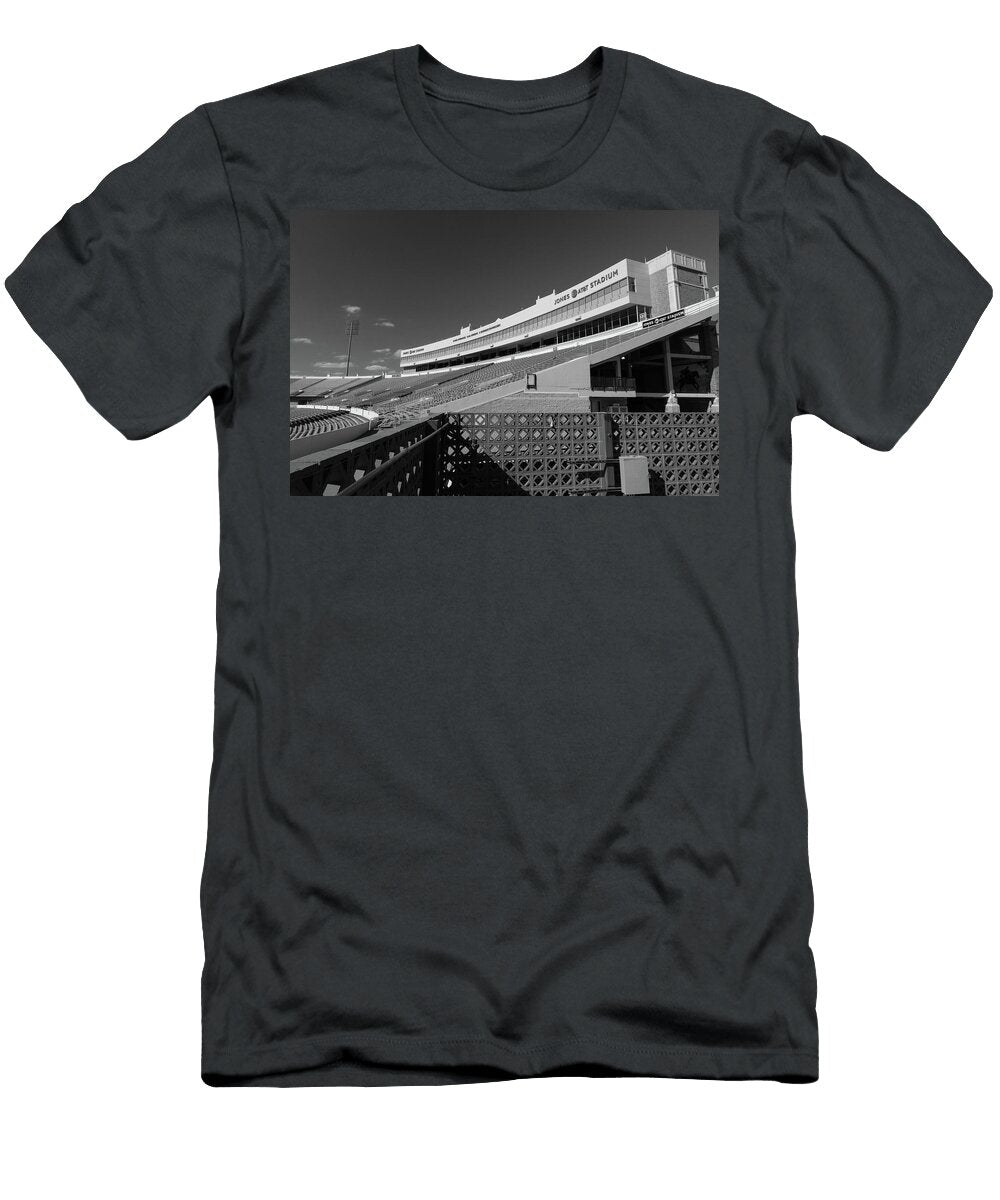3 Jones Att Stadium At Texas Tech University in Black and White Eldon Mcgraw T-Shirt