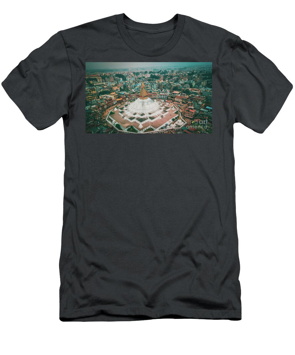 3 Stupa Temple Bodhnath Kathmandu Nepal From Air October 12 2018 Raimond Klavins T-Shirt