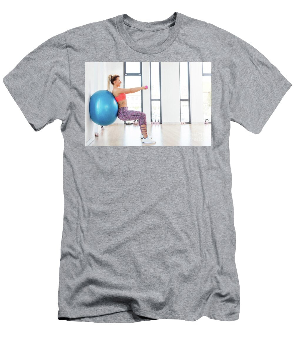 3 Young Woman Training with Fitball At Fitness Club Michal Bednarek T-Shirt