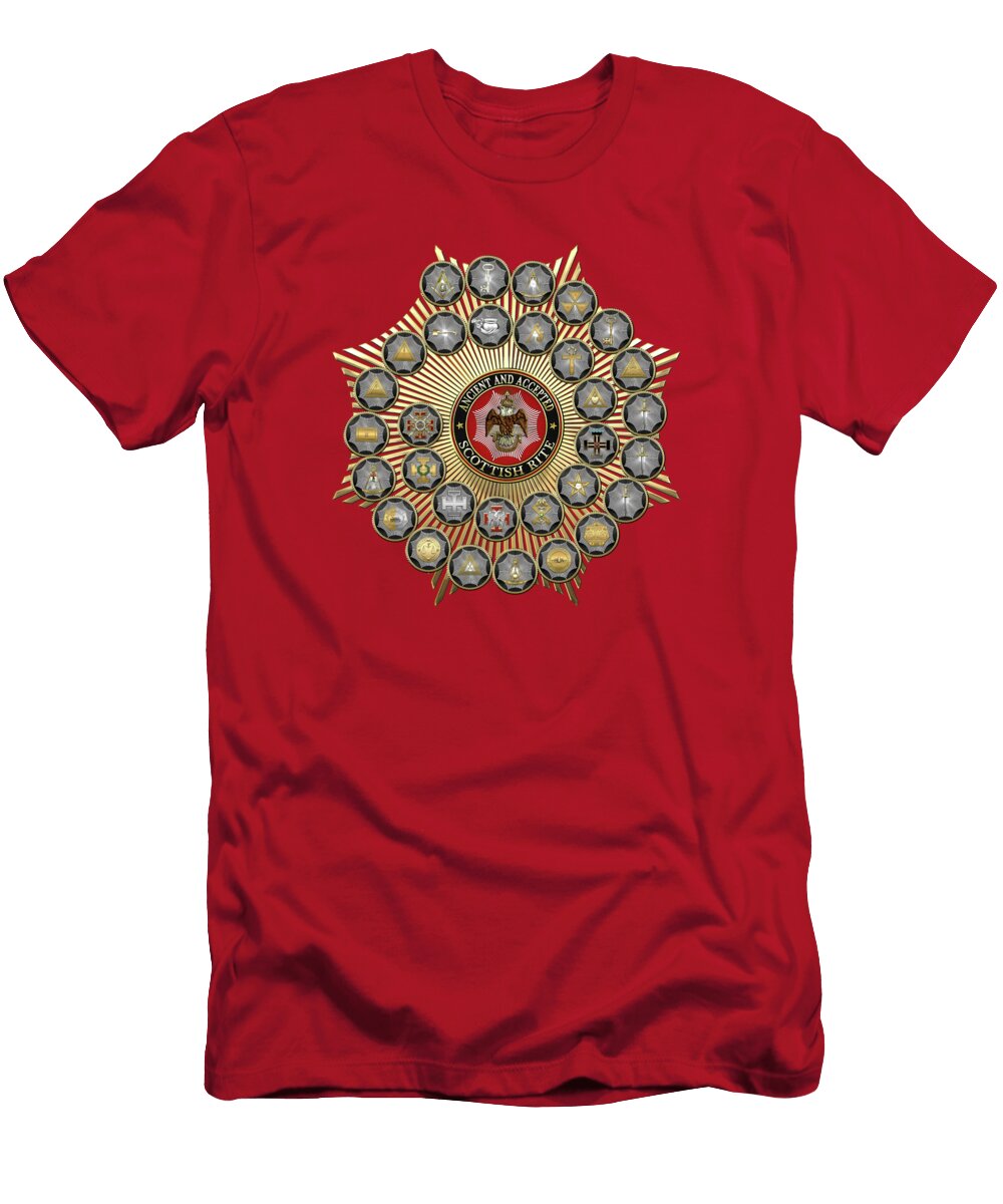 33 Scottish Rite Degrees on Red Leather Serge Averbukh T-Shirt