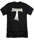 3d Look Franciscan Tau Cross Pax Et Bonum Silver and Gold Metallic Rose Santuci Sofranko T-Shirt