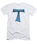 3d Look Franciscan Tau Cross Peace and Good Blue and Silver Metallic Rose Santuci Sofranko T-Shirt