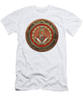 3rd Degree Mason Gold Jewel Master Mason Square and Compasses Over White Leather Serge Averbukh T-Shirt