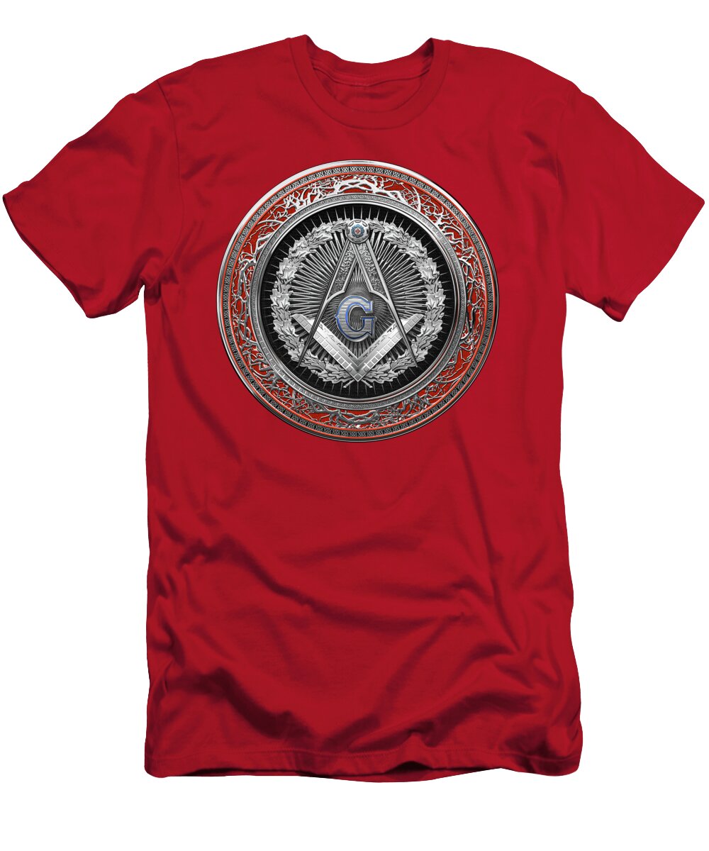 3rd Degree Mason Silver Jewel Master Mason Square and Compasses Over Red Velvet Serge Averbukh T-Shirt