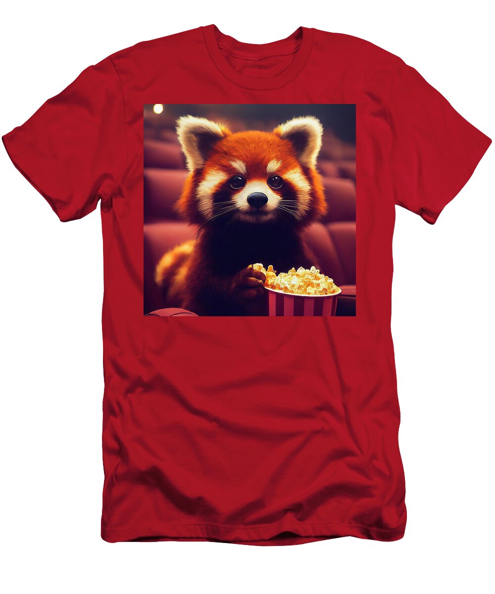 4 Cute Red Panda Eating Popcorn in Cozy Movie Theater Talha Khan T-Shirt
