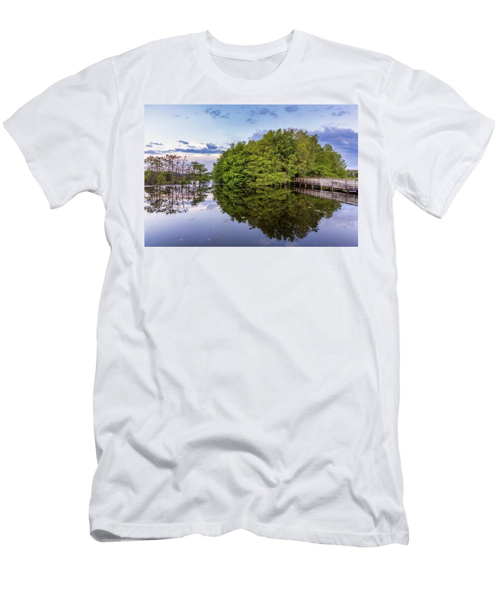 4 Florida Boynton Beach Green Cay Nature Center Wetlands Wooden Footpath Leading Into the Woods Laura Diez T-Shirt