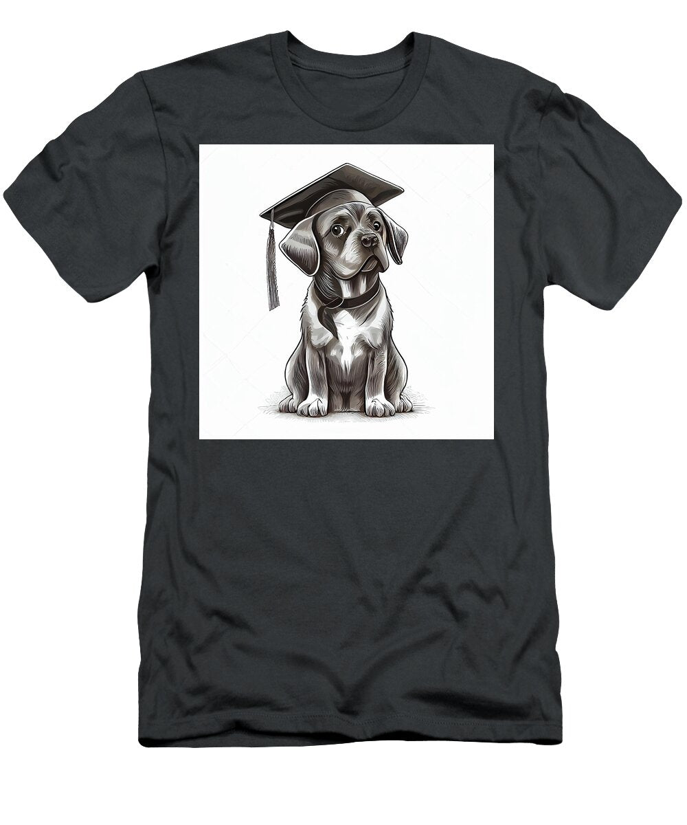 4 Graduated Cartoon Cap on Happy Dog Pavel Shlykov T-Shirt