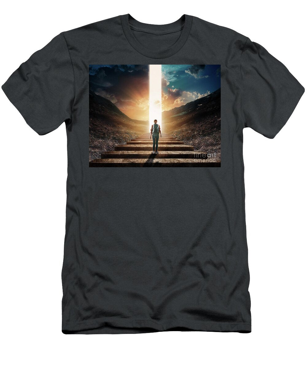 4 Lonely Figure in Cloudy Tunnel Concept of Entrance to the After Turgay Koca T-Shirt
