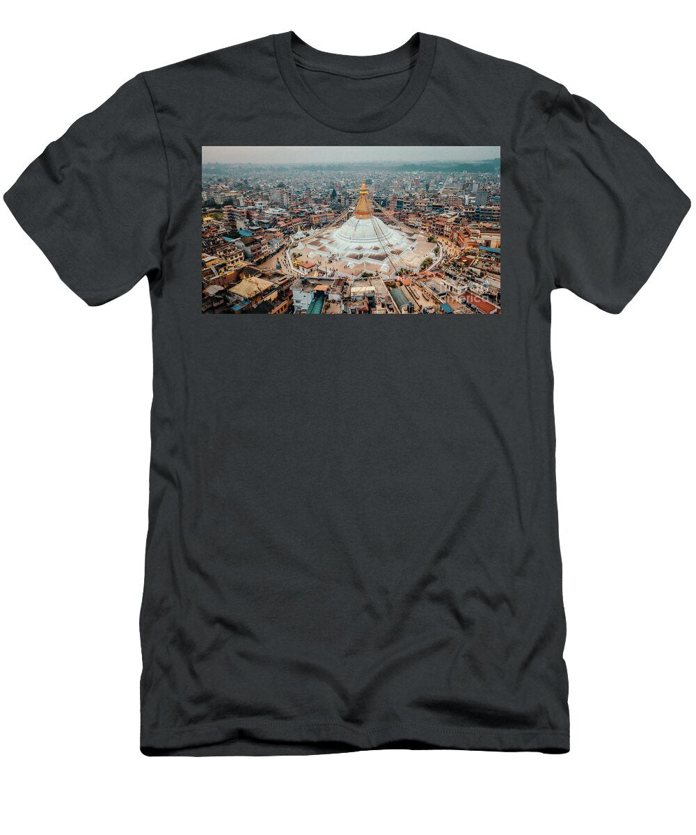 4 Stupa Temple Bodhnath Kathmandu Nepal From Air October 12 2018 Raimond Klavins T-Shirt