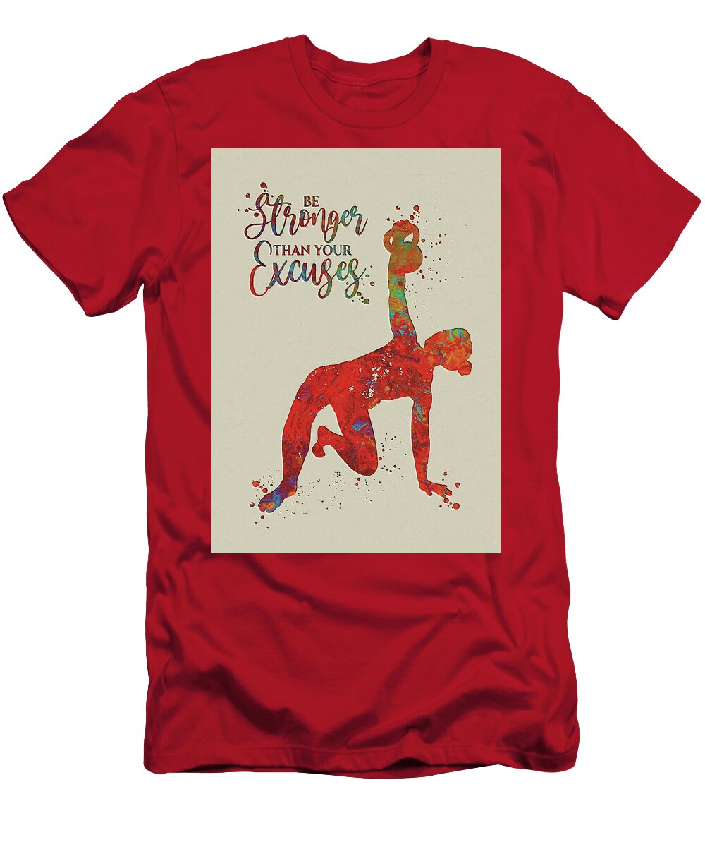4 Watercolor Kettlebell Art Watercolor Print Be Strong Quote Female Weightlifter Gift Motivational Wal Leith Huber T-Shirt