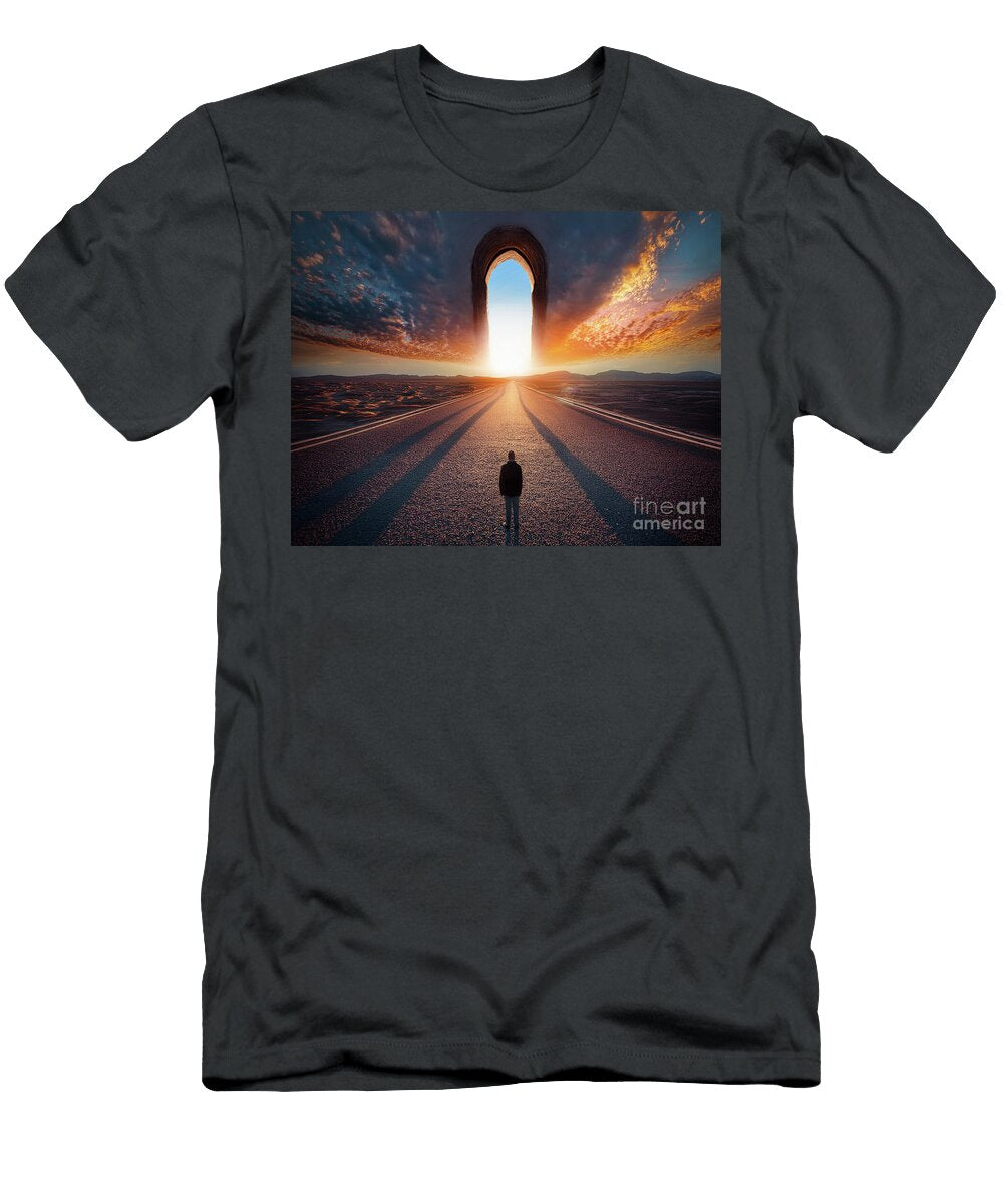 5 Lonely Figure in Cloudy Tunnel Concept of Entrance to the After Turgay Koca T-Shirt
