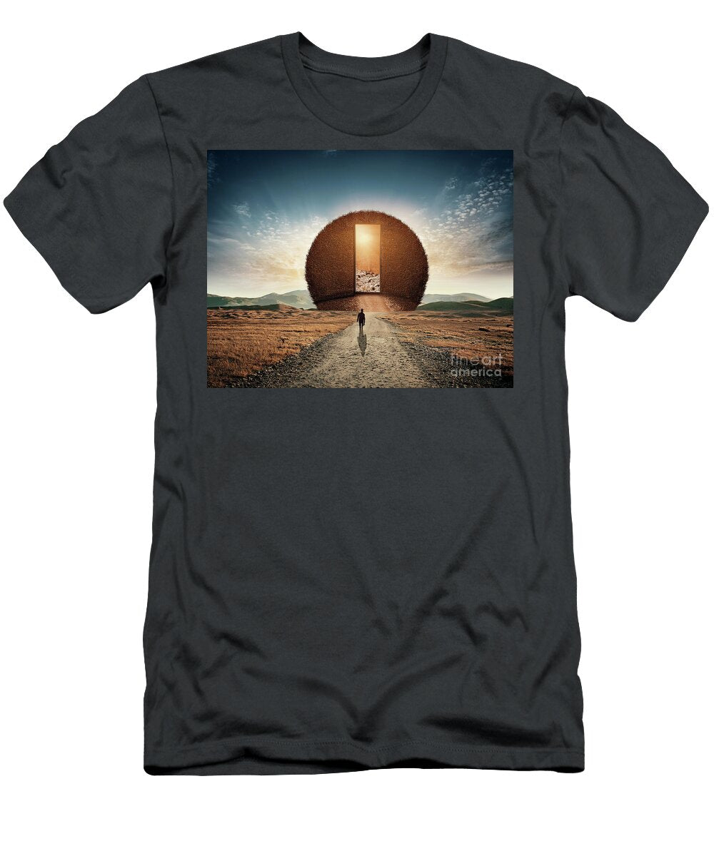 7 Lonely Figure in Cloudy Tunnel Concept of Entrance to the After Turgay Koca T-Shirt