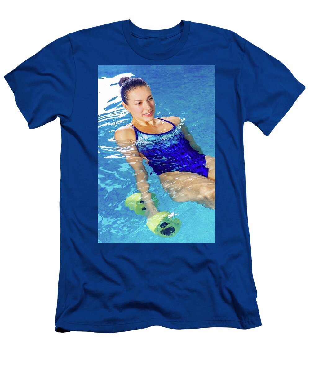 7 Young Woman Doing Water Aerobics in Indoor Pool Sporting Concept Maria Kray T-Shirt