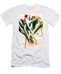 8 Fresh Red Tulip Flowers Bouquet on Wood Michal Bednarek T-Shirt