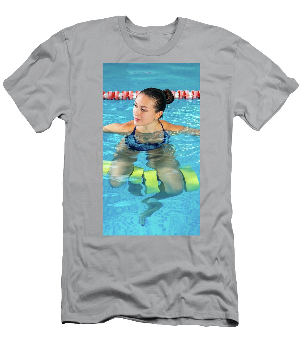 8 Young Woman Doing Water Aerobics in Indoor Pool Sporting Concept Maria Kray T-Shirt