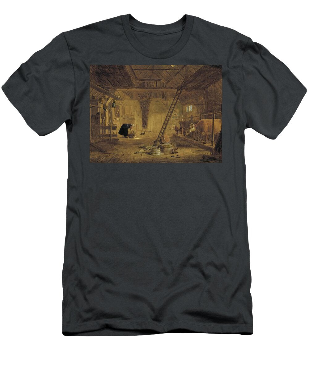 A Barn Interior with Four Cows a Milk Maid Cleaning a Pot and Earthenware Pots in the Foreground Ar Govert Dircksz Camphuysen Dutch T-Shirt
