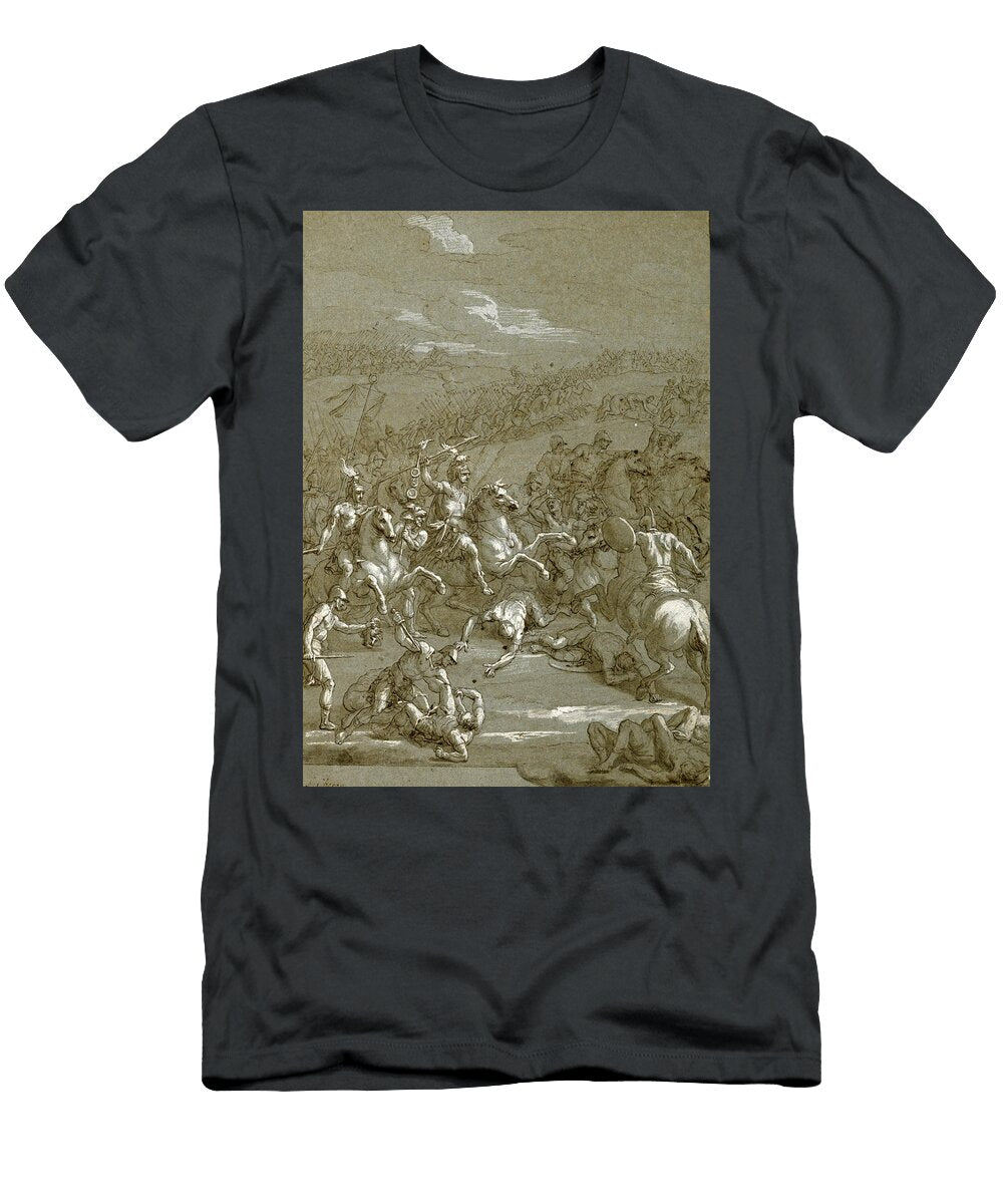 A Battle Scene Roman Cavalry Attacking in an Open Landscape Louis Cheron T-Shirt