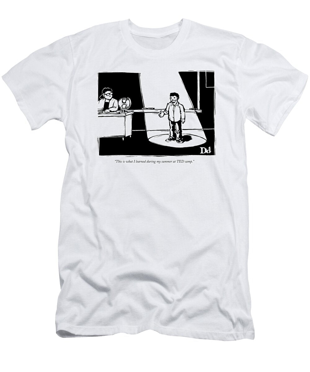 A Boy Stands in Front of His Class Speaking Drew Dernavich T-Shirt