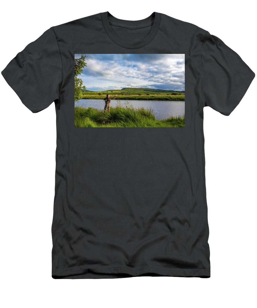 A Fisherman Fly Fishing in the Evening on the Blackwater of Dee Scotland Snapt Photography T-Shirt
