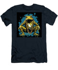A Green Frog with a Gold Chain Sits in a Squat Pose Against a Bl Zunae Lim T-Shirt