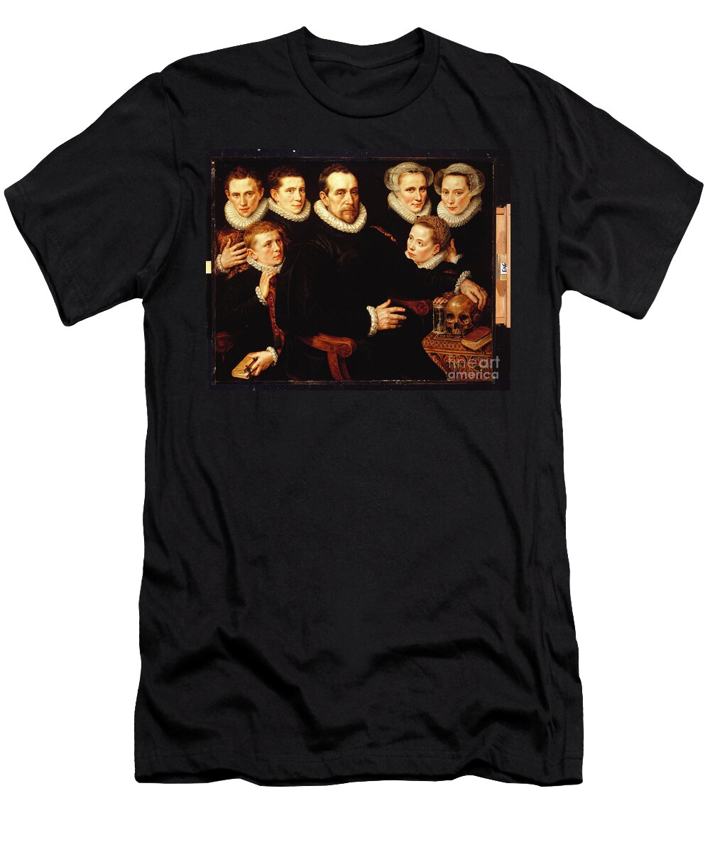 A Group Portrait of a Gentleman Seated Threequarter Length By a Table with a Skull an Hourglass and a Book Adriaen Thomasz Key T-Shirt