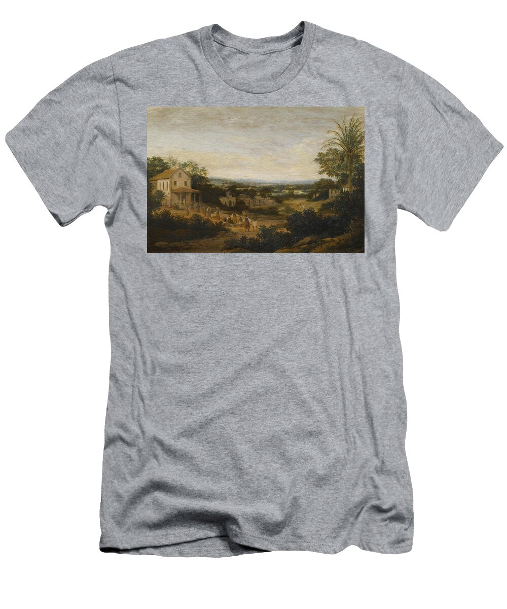 A Landscape in Brazil Looking Down on the Varzea Europeans and Natives Approaching a Church in the F Frans Post Dutch T-Shirt