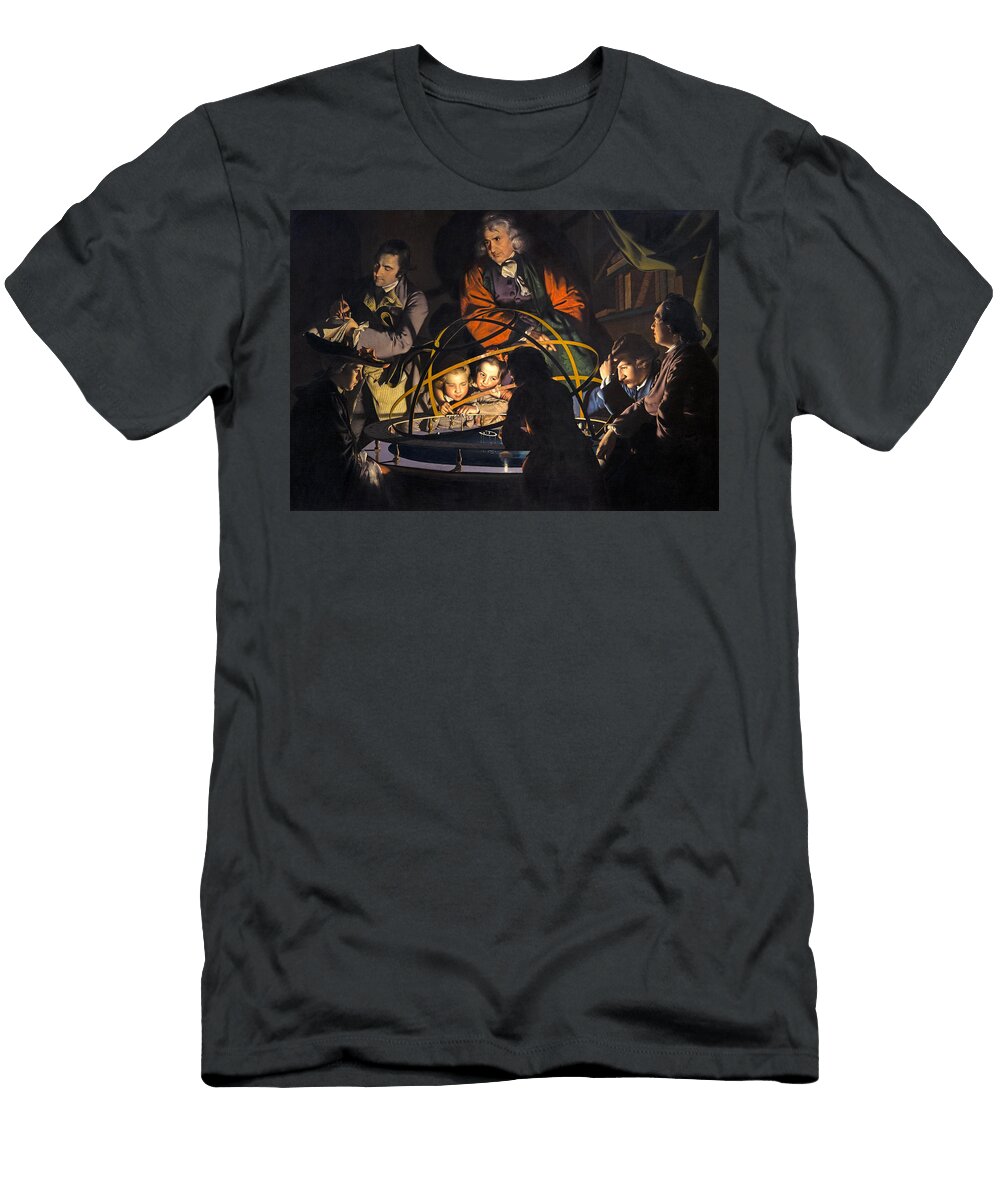 A Philosopher Giving That Lecture on the Orrery in Which a Lamp Is Put in Place of the Sun Joseph Wright of Derby T-Shirt