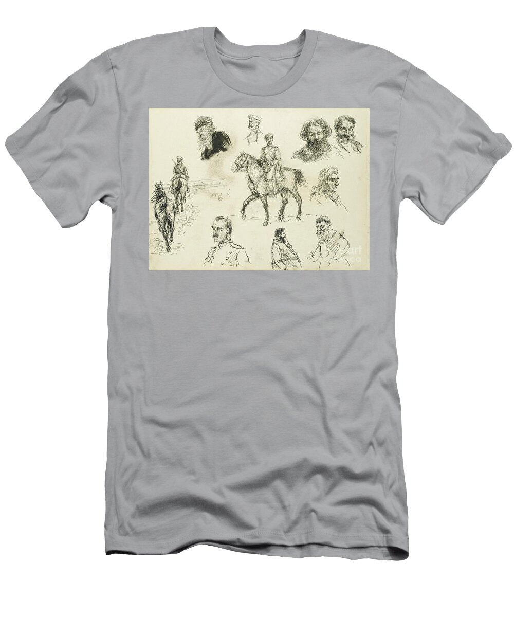 A Russian Cavalry Officer and Other Sketches of Various Characters Verso Pen and Ink on Paper Ivan Alexeyevich Vladimirov T-Shirt