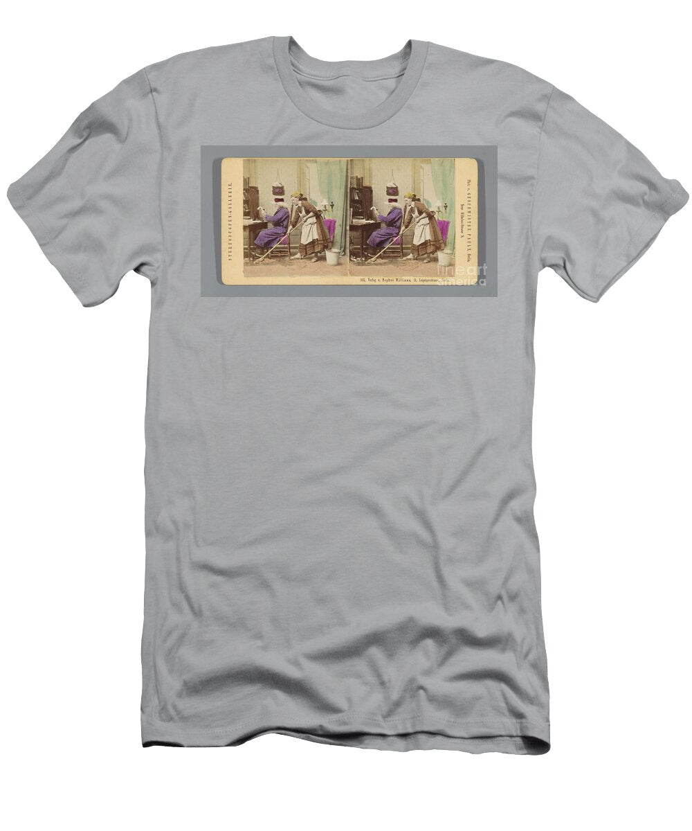 A Scene with a Man Behind a Desk and a Cleaning Woman Geschwister Pauly 1873 1890 Geschwister Pauly T-Shirt