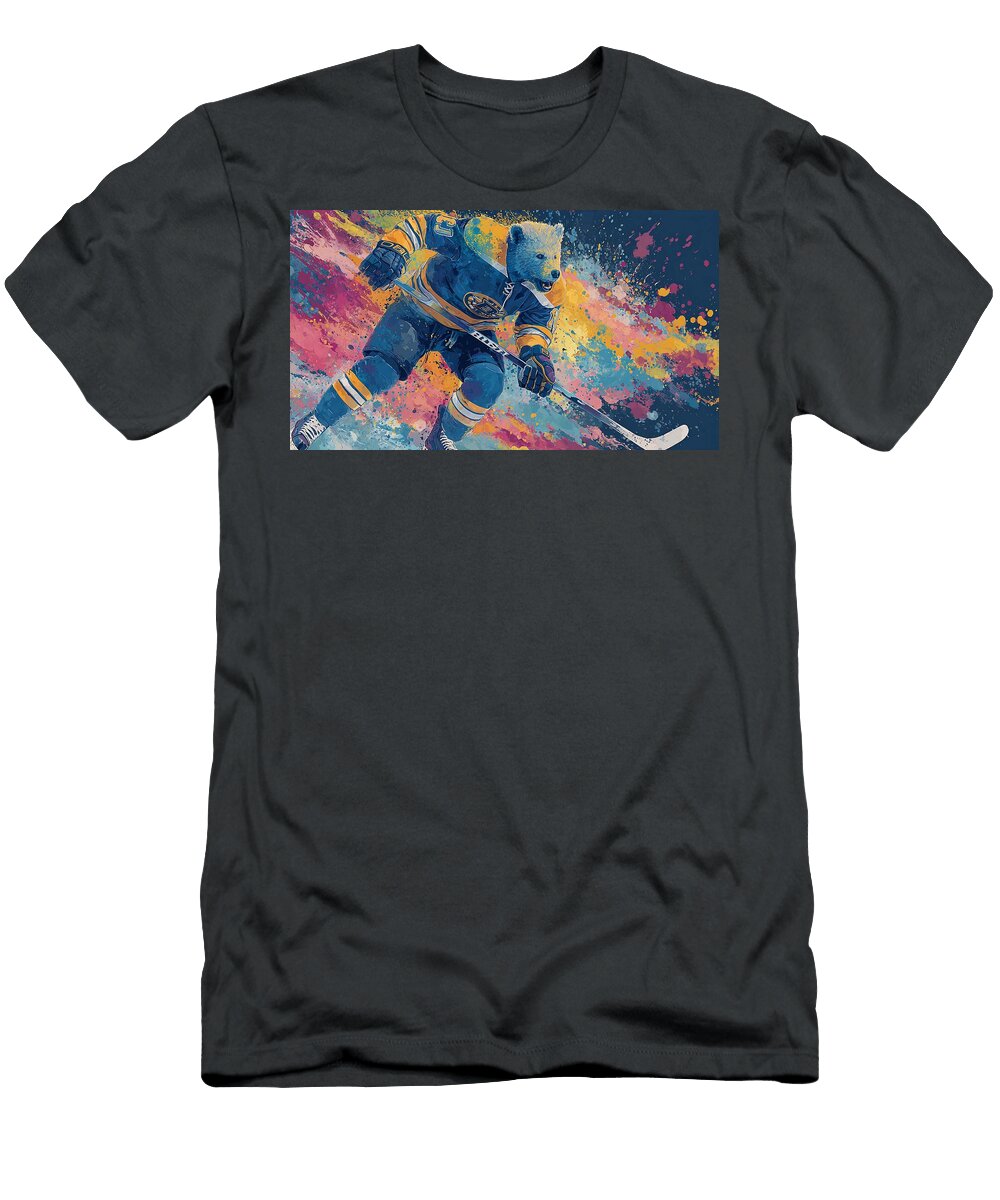 Abstract Art Hockey Player Bruins Boston Bear Den Td Garden Watercolor Colorful Design Elmer Powers T-Shirt