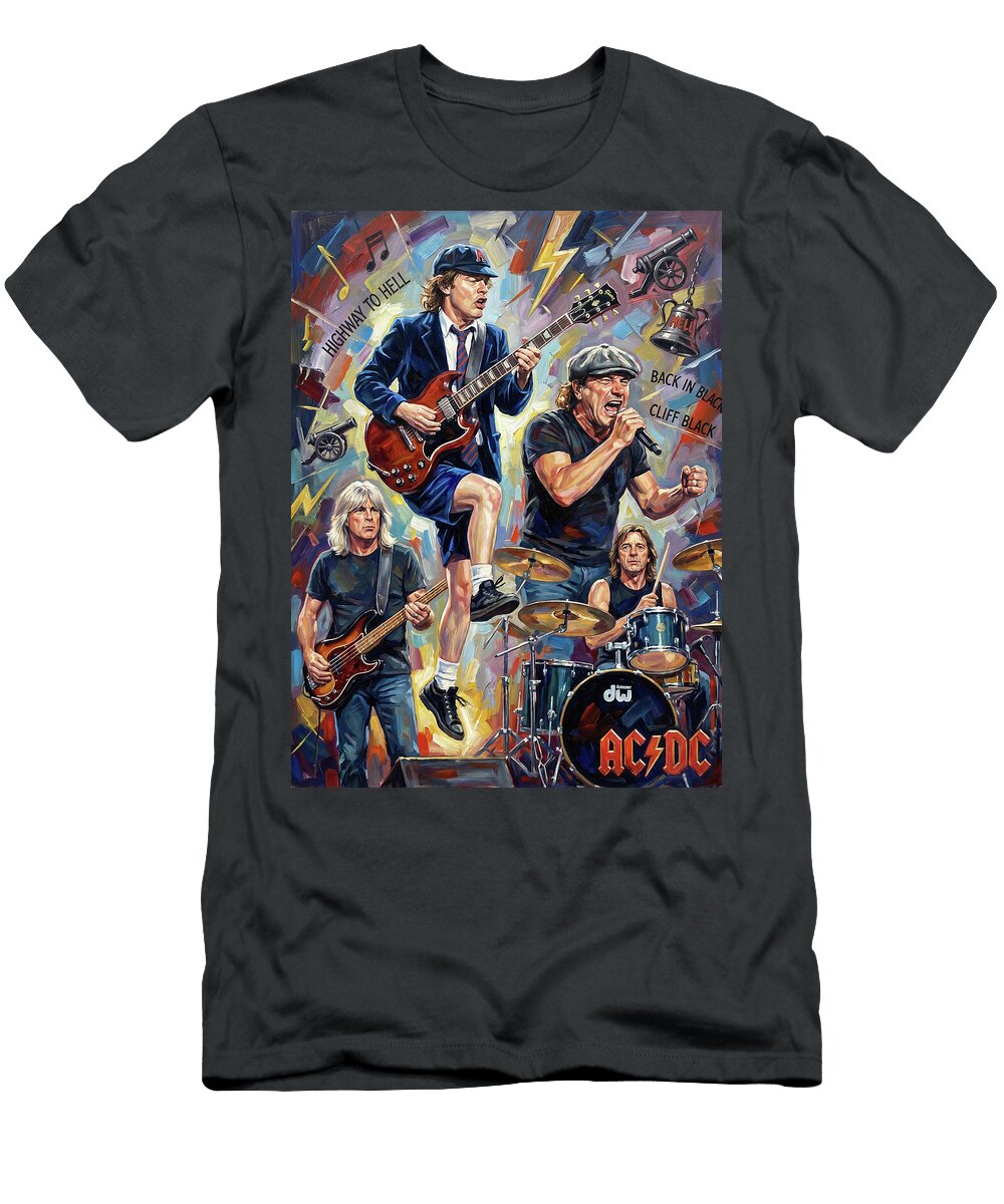 Ac DC Abstract Portrait Art of Music Icons Iconic Musicians Legend Paint Sampadart Gallery T-Shirt