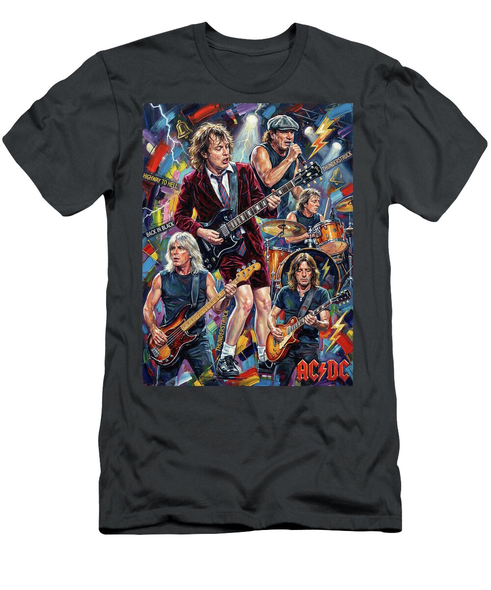 Ac DC Band Abstract Portrait Art of Music Icons Iconic Musicians Legend Paint Sampadart Gallery T-Shirt