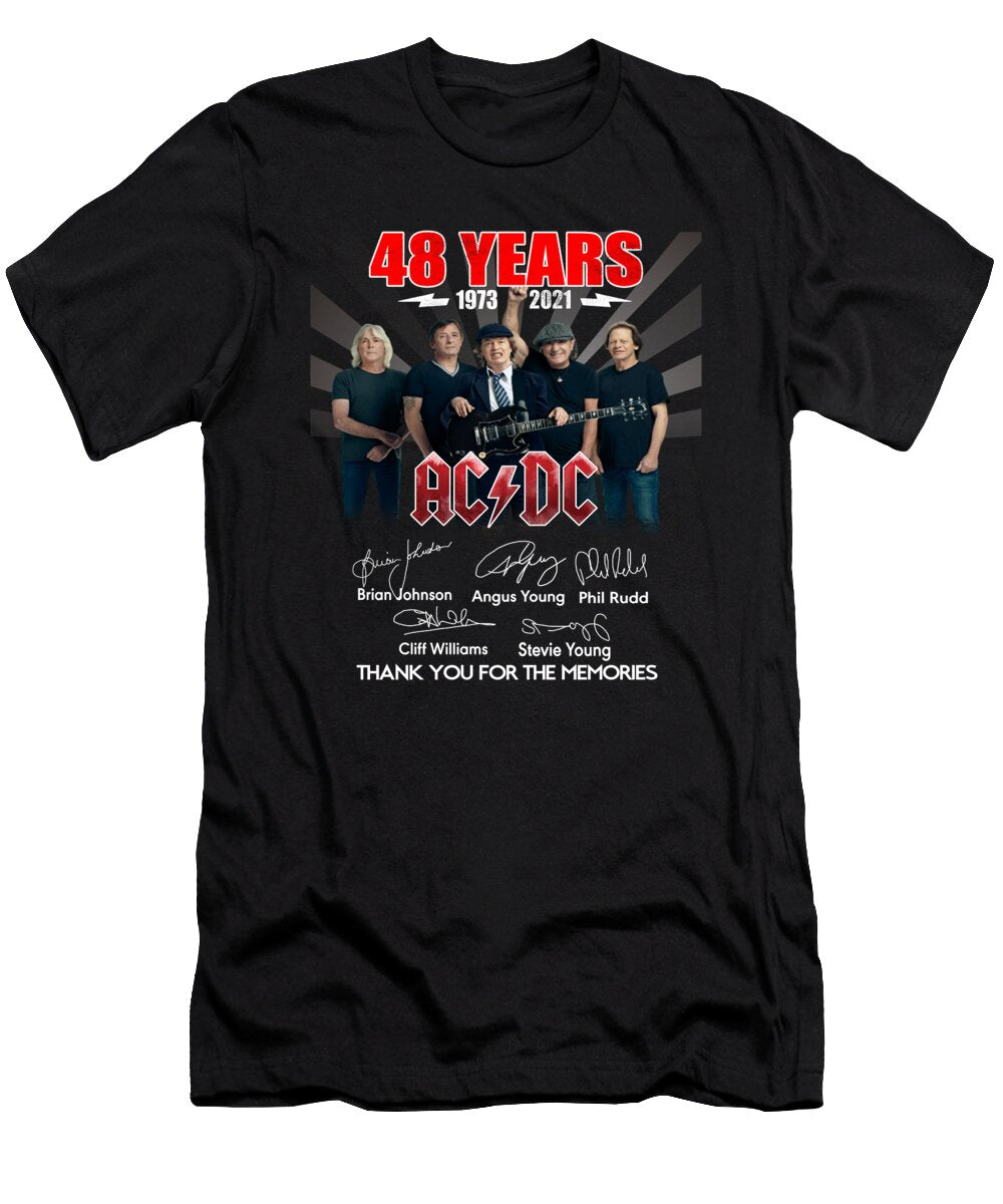 Ac DC Rock Band 48 Years 1973 2021 Thank You for the Memories Members Signatures Thh T-Shirt