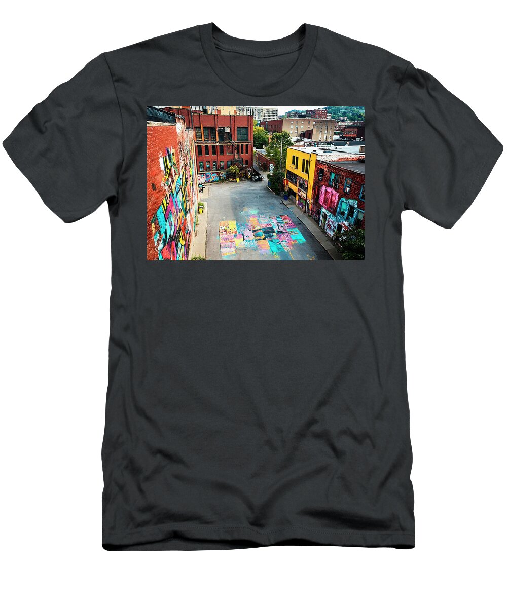 Aerial View of the Pittsburgh Filmmakers School During C Urban Art Vibrant Graffiti Murals and Stre Pollard Halle T-Shirt