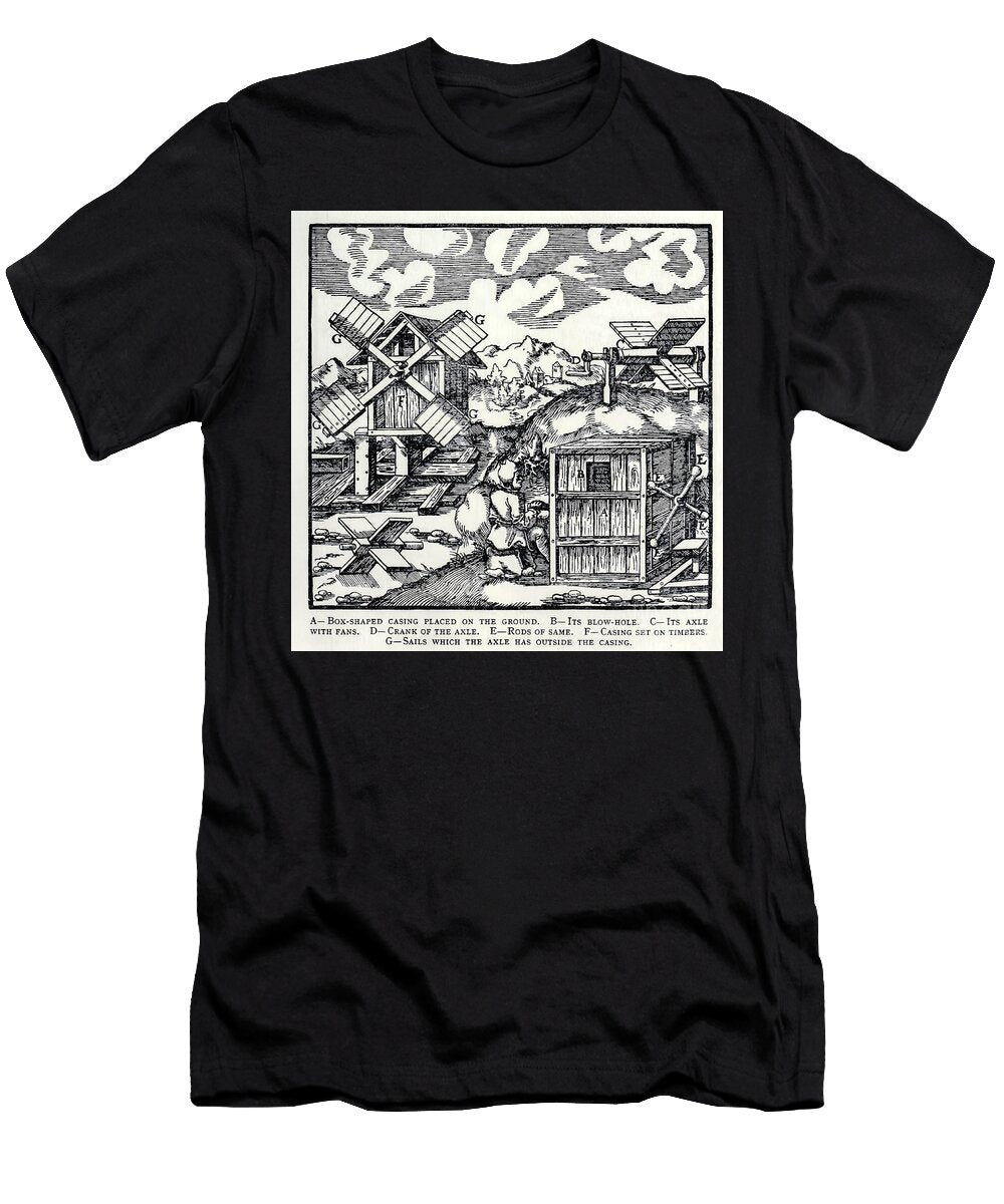 Agricola De Re Metallica Illustration Showing Mining Machinery At4 Historic Illustrations T-Shirt
