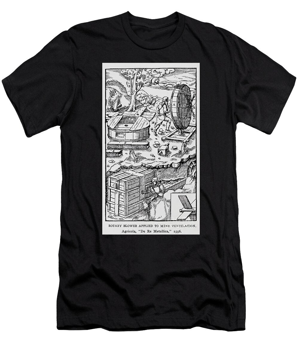 Agricola De Re Metallica Rotary Blower Mine Ventilation Ap3 Historic Illustrations T-Shirt