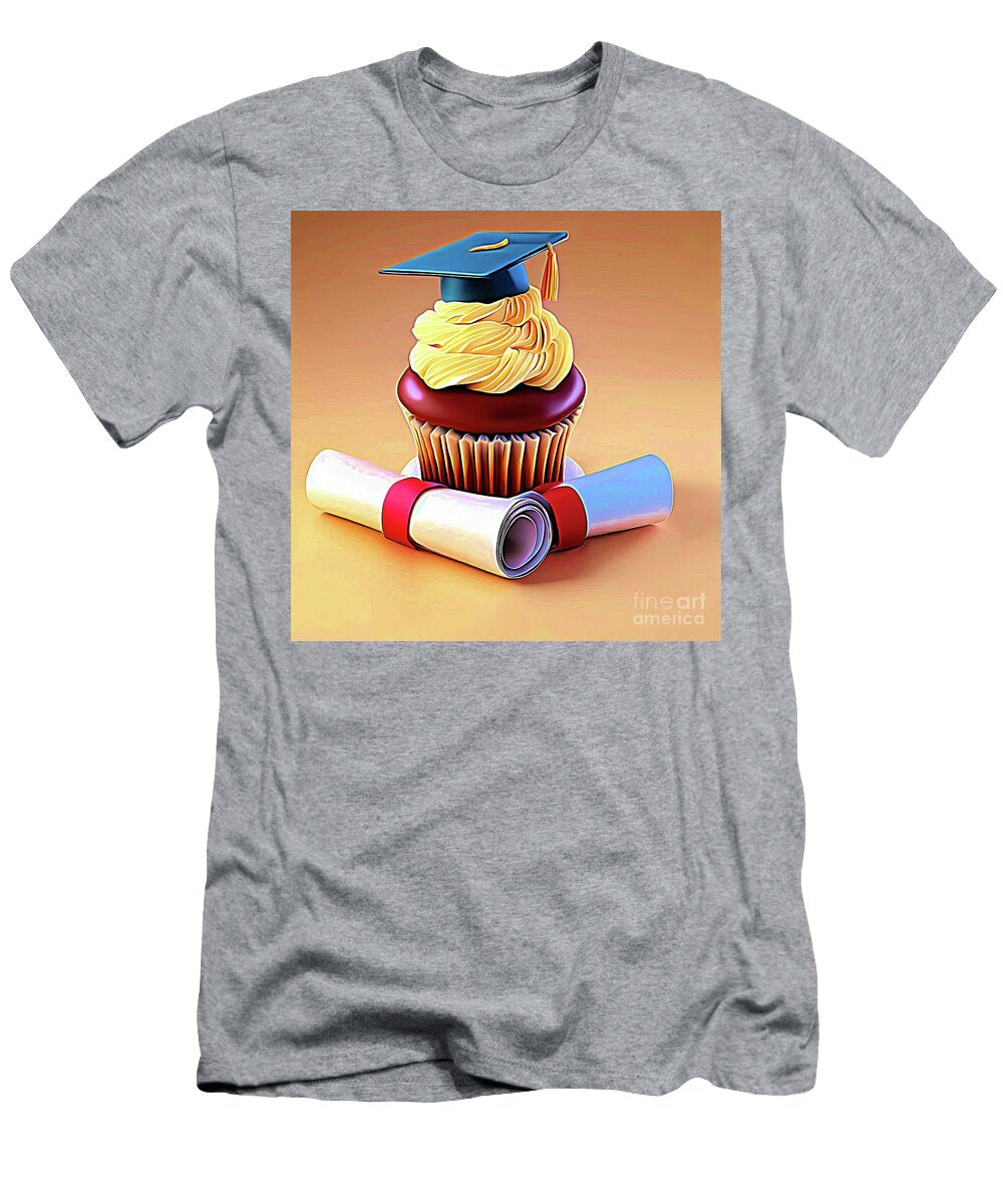 Ai Graduation Art Cupcake with Mortar Board and Diplomas Abstract Expressionism Rose Santuci Sofranko T-Shirt