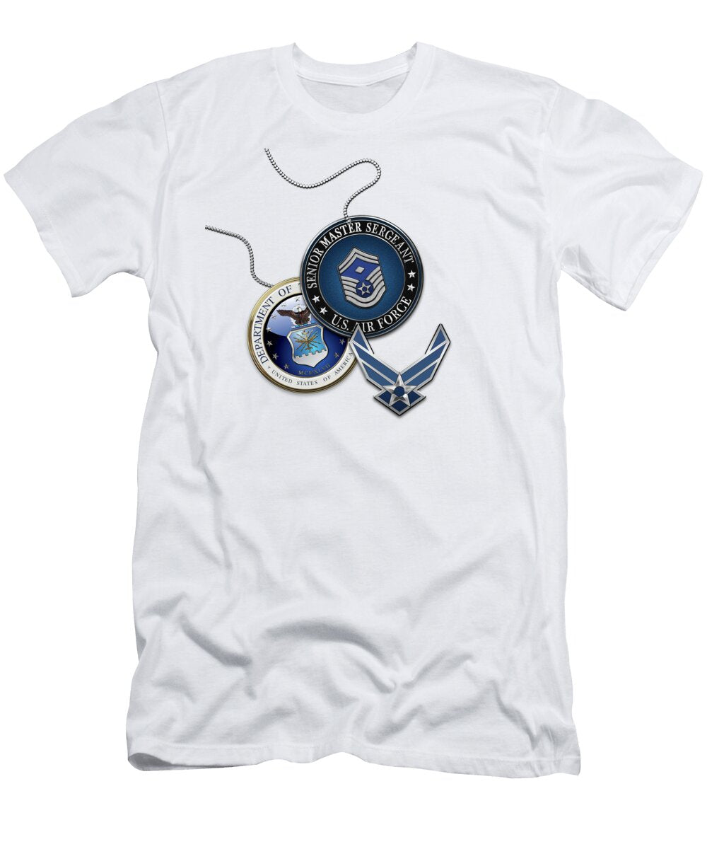 Air Force Senior Master Sergeant First Sergeant Smsgt 1sgt E 8 Rank Insignia Over White Leather Serge Averbukh T-Shirt