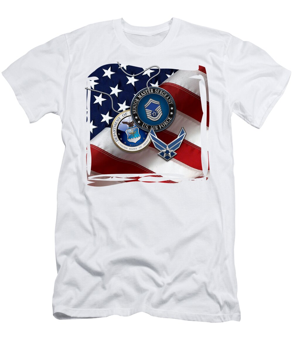 Air Force Senior Master Sergeant Smsgt Rank Insignia Over American Flag Serge Averbukh T-Shirt