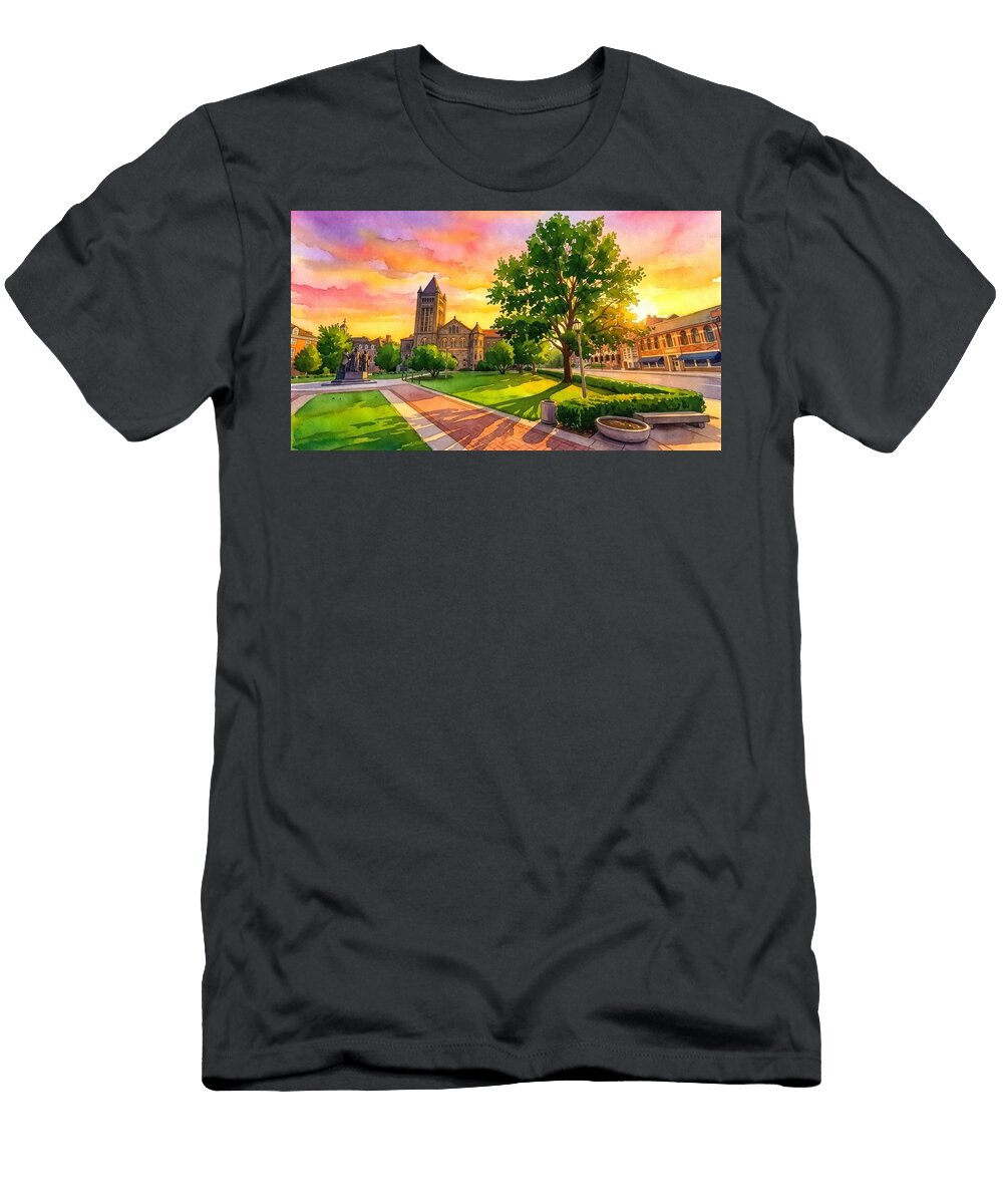 Altgeld Hall on the University of Illinois Urbana Champaign Campus At Sunset Watercolor Nicko Prints T-Shirt